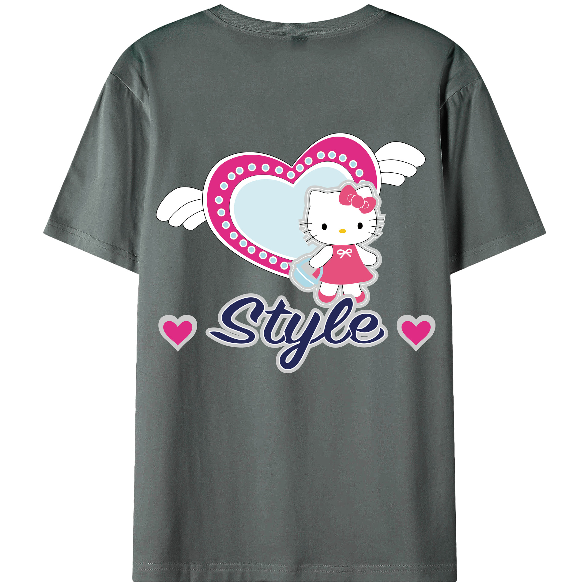 （画像用） Hello Kitty ハローキティ 綿100％ メンズ半袖Tシャツ（バックプリント） 通気性